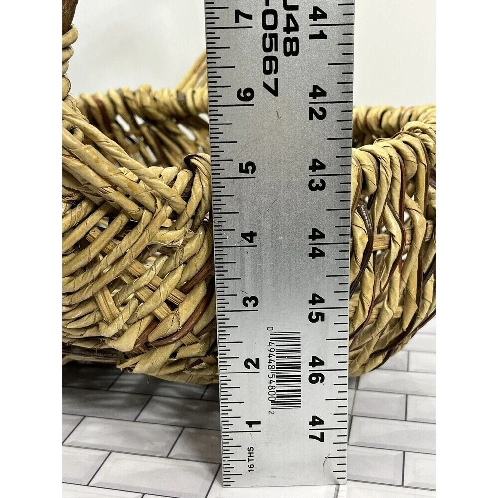 Vintage Primitive Gathering Basket Raw Curly Willow Handle Woven Large Farmhouse